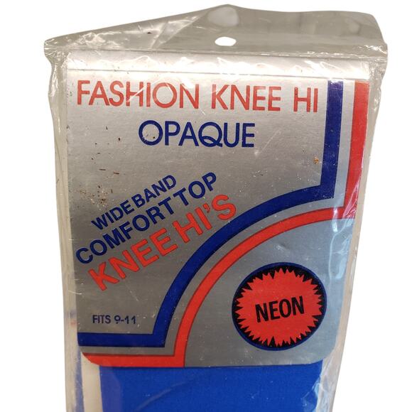 Vintage Opaque Knee Highs Neon Blue 80s One Size School Girl Knee High 4 Pack - Picture 2 of 6